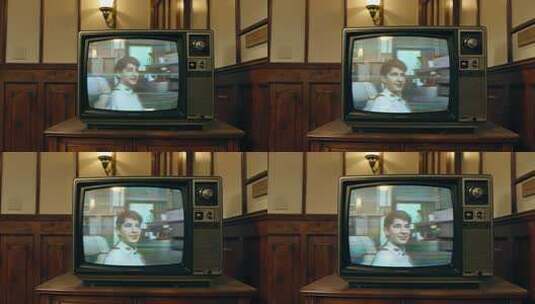 老式电视机播放画面高清在线视频素材下载