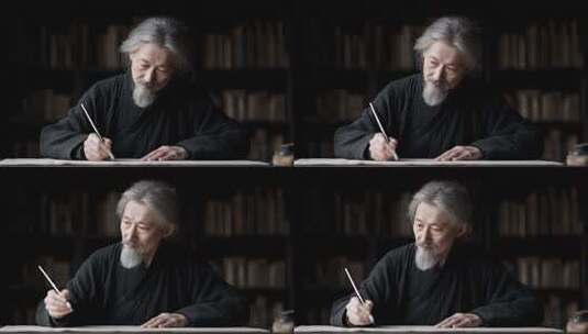 老者书写中国传统文化高清在线视频素材下载