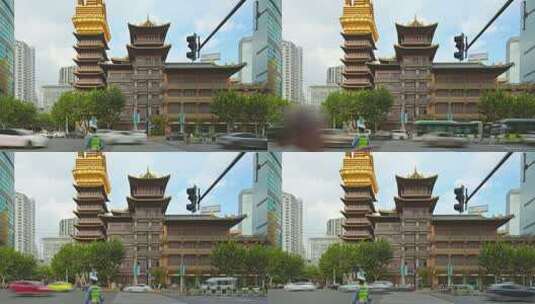 上海交警交通车辆静安寺街道车流人流慢门高清在线视频素材下载