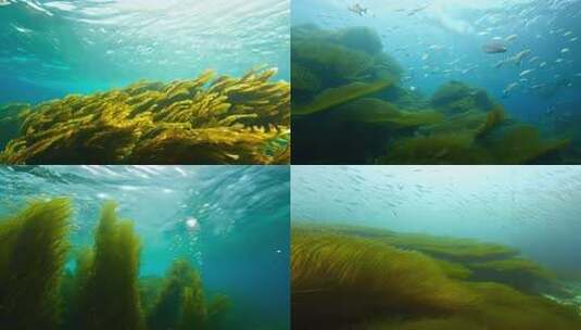 海底的大片海藻随水流飘动的景象高清在线视频素材下载