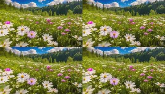 漫山遍野鲜花盛开的自然景观高清在线视频素材下载