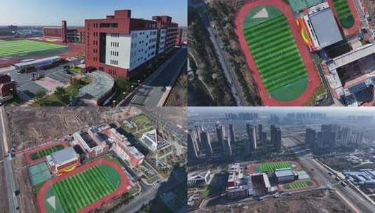 航拍学校校园及操场全景高清在线视频素材下载