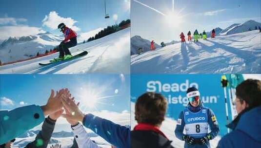 滑雪竞技自由滑雪比赛滑雪场高清在线视频素材下载