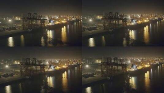 航拍大气夜景海港码头海景集装箱船运输高清在线视频素材下载