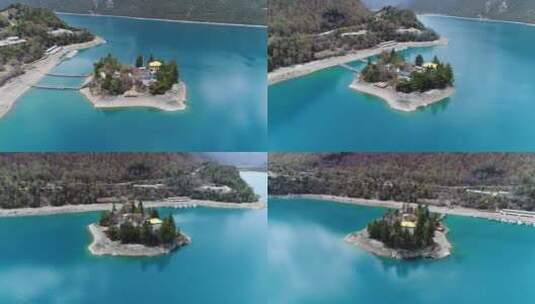 湖中小岛航拍视频高清在线视频素材下载