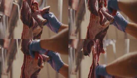 切割猪肉的屠夫高清在线视频素材下载