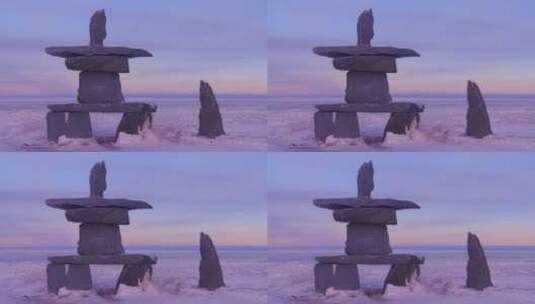 丘吉尔马尼托巴省加拿大哈德逊湾的传统因纽特石雕高清在线视频素材下载