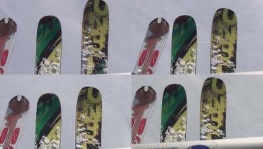 穿戴滑雪板乘坐缆车准备滑雪高清在线视频素材下载