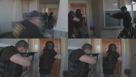 缉毒署官员拔出武器对一所房子高清在线视频素材下载