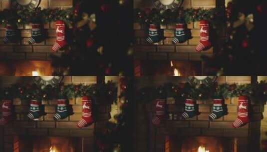 圣诞袜子挂在壁炉上高清在线视频素材下载