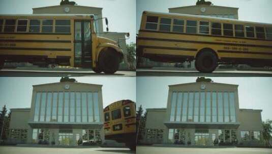 校车从教学楼前驶去高清在线视频素材下载