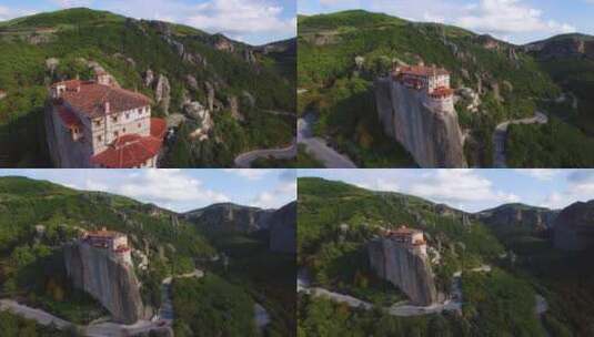 无人机航拍希腊的修道院高清在线视频素材下载