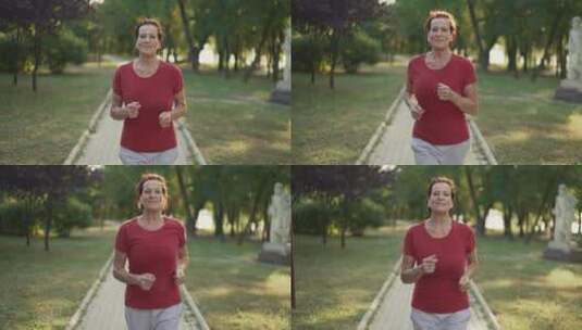 在公园慢跑的女人高清在线视频素材下载