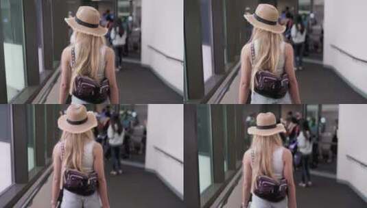 女孩走向机场高清在线视频素材下载
