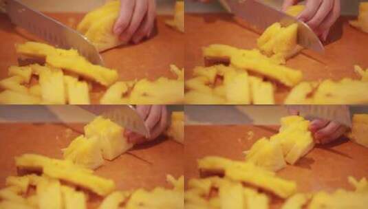 削菠萝皮切菠萝块高清在线视频素材下载