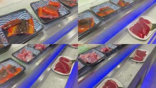 日料自助餐鳝鱼段生鱼片鱼生鱼肉~高清在线视频素材下载