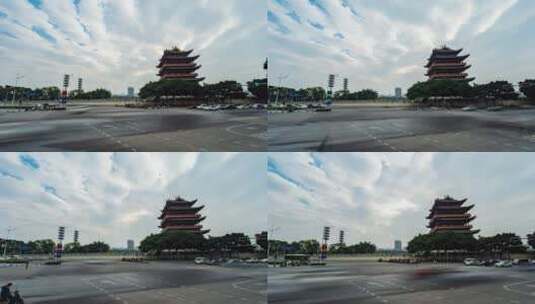 广西南宁畅游阁交通繁忙的十字路口高清在线视频素材下载