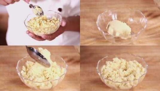 【镜头合集】绿豆粉搅拌制作绿豆糕高清在线视频素材下载
