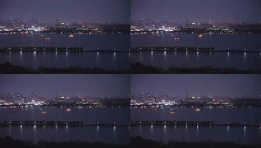 杭州宝石山景区六角亭看西湖夜景高清在线视频素材下载