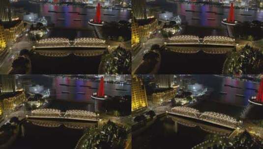 航拍上海夜景外滩陆家嘴外白渡桥高清在线视频素材下载