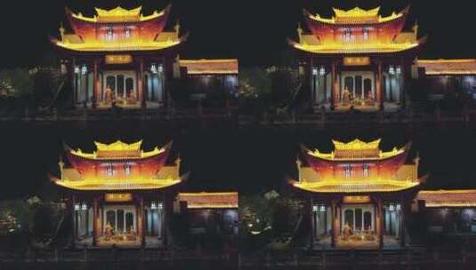 航拍夜晚金华婺州古城景区历史八咏楼夜景高清在线视频素材下载