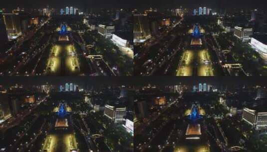 济南泉城广场夜景航拍高清在线视频素材下载