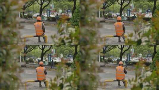 城市街头建筑工人高清在线视频素材下载