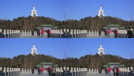 北京北海公园的永安石桥与白塔高清在线视频素材下载