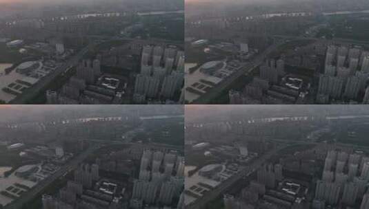 城市航拍洛阳城市地标落日交通经济发展航拍高清在线视频素材下载