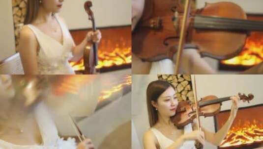 女孩拉小提琴 惬意生活 家里拉小提琴高清在线视频素材下载