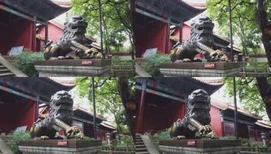 湖南衡山5A景区南岳大庙古建筑石狮子高清在线视频素材下载