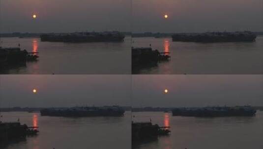 旅游景区 外秦淮河 夕阳倒影 渔船经过 远景高清在线视频素材下载