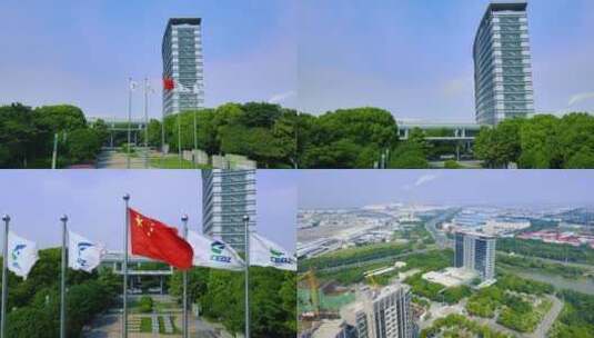 4K高楼常熟经开区滨江国际大厦红旗飘航拍高清在线视频素材下载