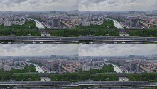 上海复工复产，路上车流川流不息航拍高清在线视频素材下载