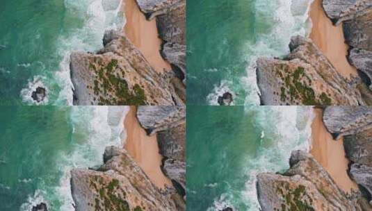 航拍海岸旁的悬崖高清在线视频素材下载