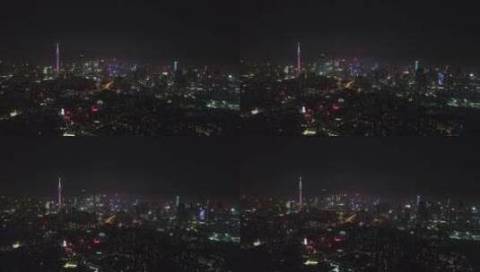 广东省广州市市中心城市夜景天际线航拍高清在线视频素材下载