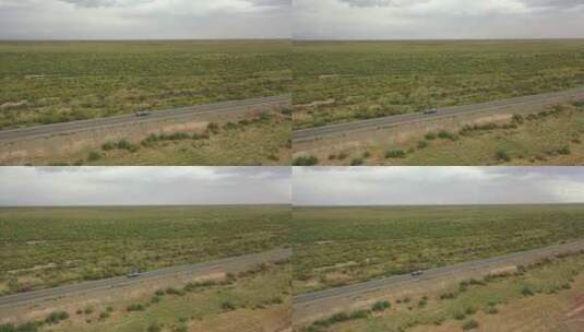 新疆塔里木盆地草原笔直的公路风光高清在线视频素材下载
