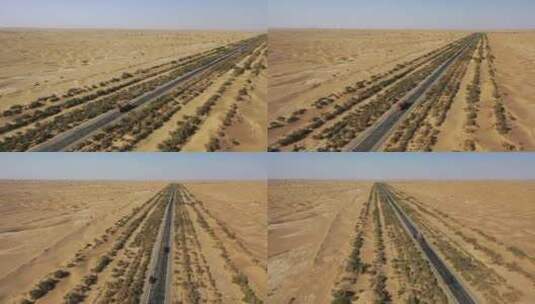 新疆塔克拉玛干沙漠石油公路自驾游航拍高清在线视频素材下载
