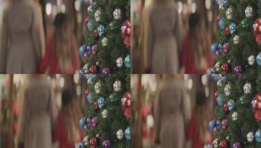 购物中心的圣诞树特写镜头高清在线视频素材下载