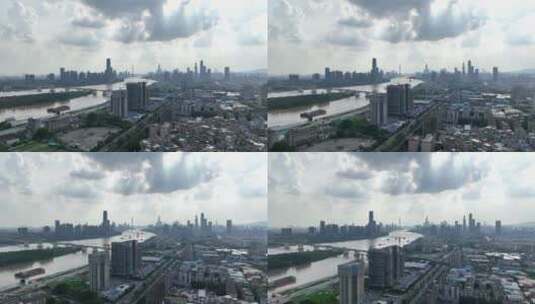 航拍广州天河城市天际线城市风光高清在线视频素材下载