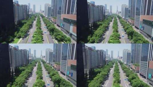 深圳南山深南大道无人4K航拍，向前镜头高清在线视频素材下载