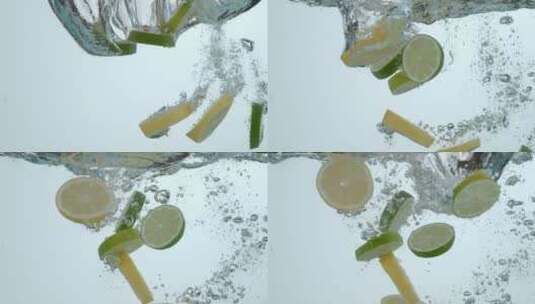 柠檬掉入水中高清在线视频素材下载