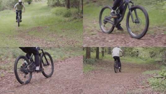 男人骑着山地车在林间小路穿梭高清在线视频素材下载