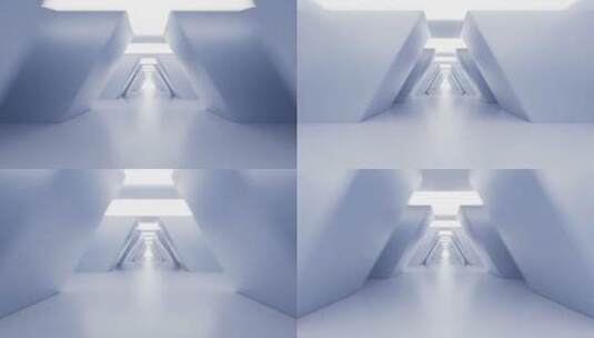 白色三角形科技感隧道3D渲染高清在线视频素材下载