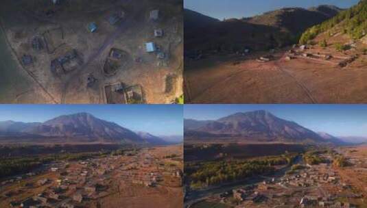 4K航拍新疆秋天原始木屋村庄高清在线视频素材下载