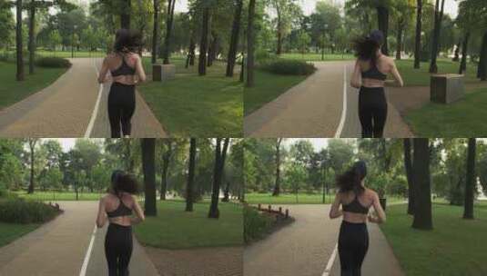女孩在公园跑步的背影高清在线视频素材下载