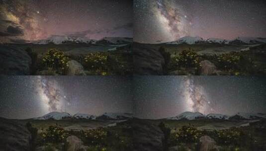 阿尼玛卿雪山星空银河月出延时高清在线视频素材下载