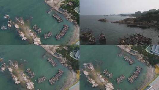避风港中的小渔船高清在线视频素材下载