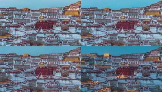 西藏拉萨达孜区甘丹寺600周年燃灯日转夜高清在线视频素材下载