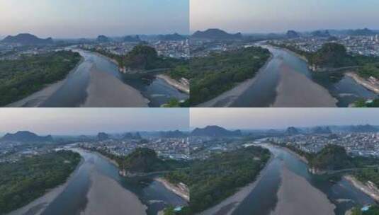 航拍广西桂林市日月双塔文化公园高清在线视频素材下载